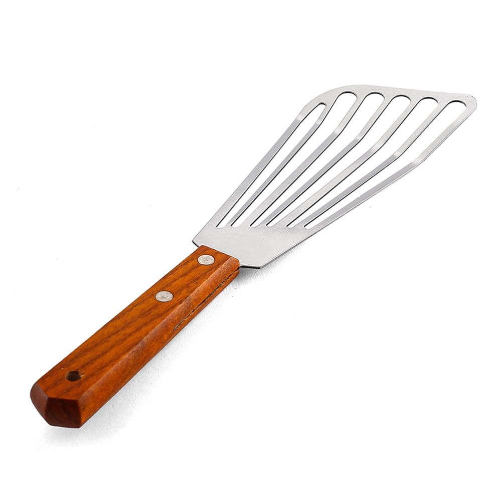 Set of 2,  Stainless Steel Slotted Spatula Turner with Riveted Wooden Handle, Professional Metal Spatulas Great for Kitchen Cooking Flipping Frying & Grilling