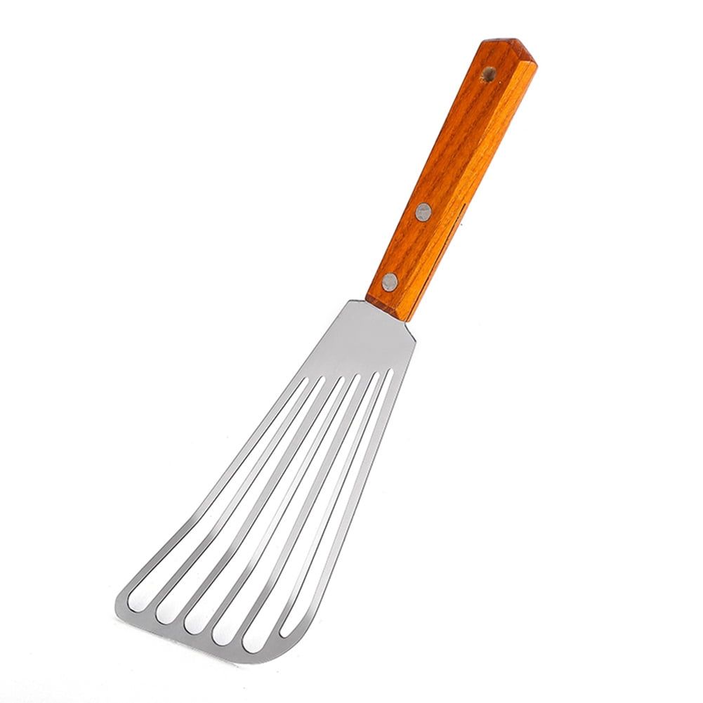 Set of 2,  Stainless Steel Slotted Spatula Turner with Riveted Wooden Handle, Professional Metal Spatulas Great for Kitchen Cooking Flipping Frying & Grilling