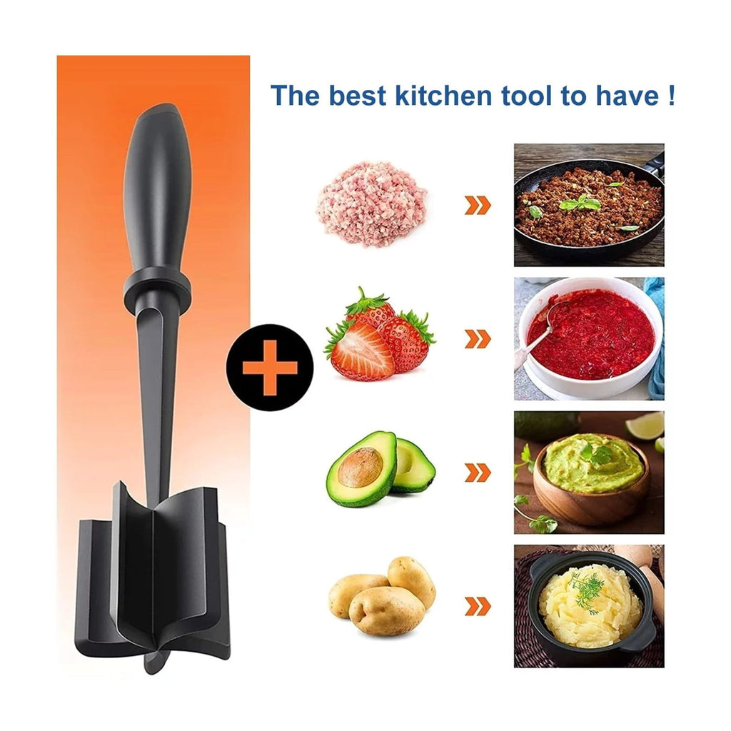 Meat Chopper, Hamburger Grinder, Premium Heat Resistant Smasher for Ground Beef, Burger Grinder Nylon Potato Mix Tool, Meat & Poultry Tenderizers-Black