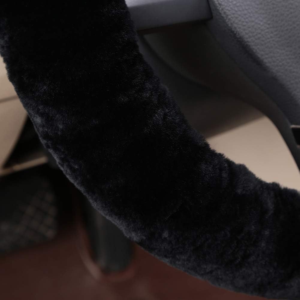 Fluffy Wool Sheepskin Fuzzy Black Car Steering Wheel Cover for Universal Auto Steering Wheel 15inch, Anti-Slip, Soft Plush, Comforting and Luxurious, Soft Texture (Black)