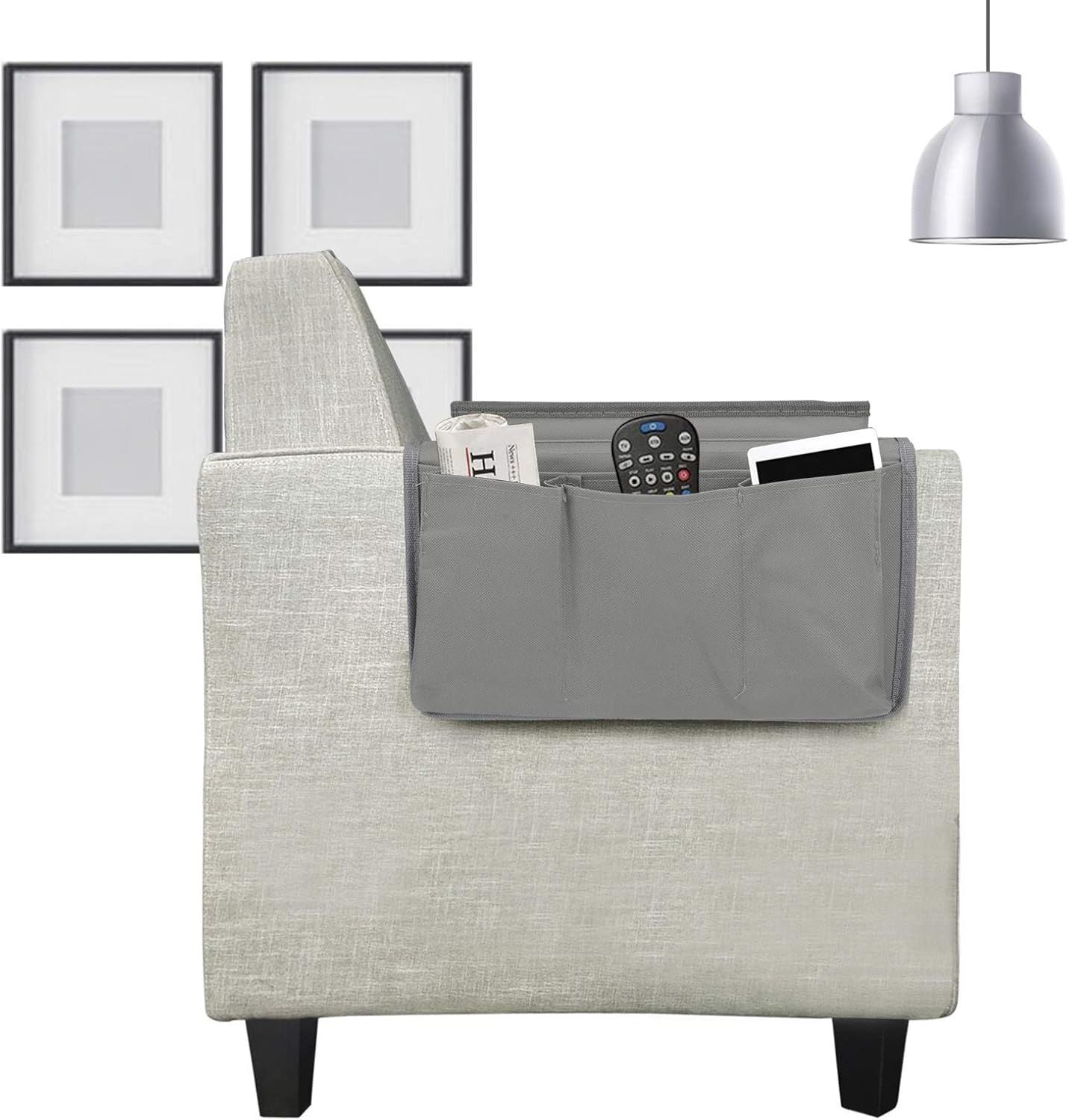 Sofa Armrest Organizer with Cup Holder Tray Chair Arm TV Remote Holder for Recliner Couch Armchair Caddy Bedside Storage Pockets Bag for Cellphone Tablet Book Magazines Drinks Holder Pouch