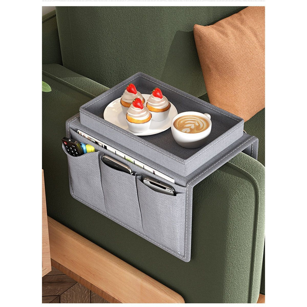 Sofa Armrest Organizer with Cup Holder Tray Chair Arm TV Remote Holder for Recliner Couch Armchair Caddy Bedside Storage Pockets Bag for Cellphone Tablet Book Magazines Drinks Holder Pouch