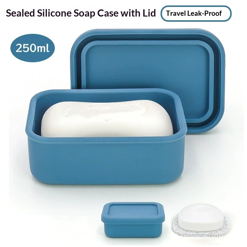 2pcs Proof Silicone Travel Soap Case with Draining Tray - Bar Soap Holder for Travel, Gym & Camping - Mess-Free Portable Soap Container for Carry-on Bags