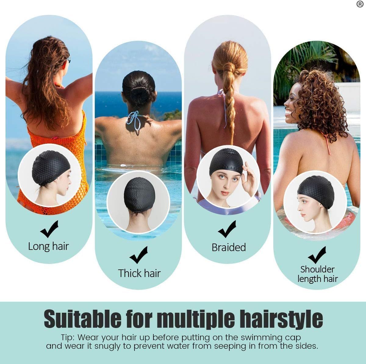 2pcs Silicone Swim Cap,Comfortable Bathing Cap Ideal for Curly Short Medium Long Hair, Swimming Cap for Women and Men, Shower Caps Keep Hairstyle Unchanged…