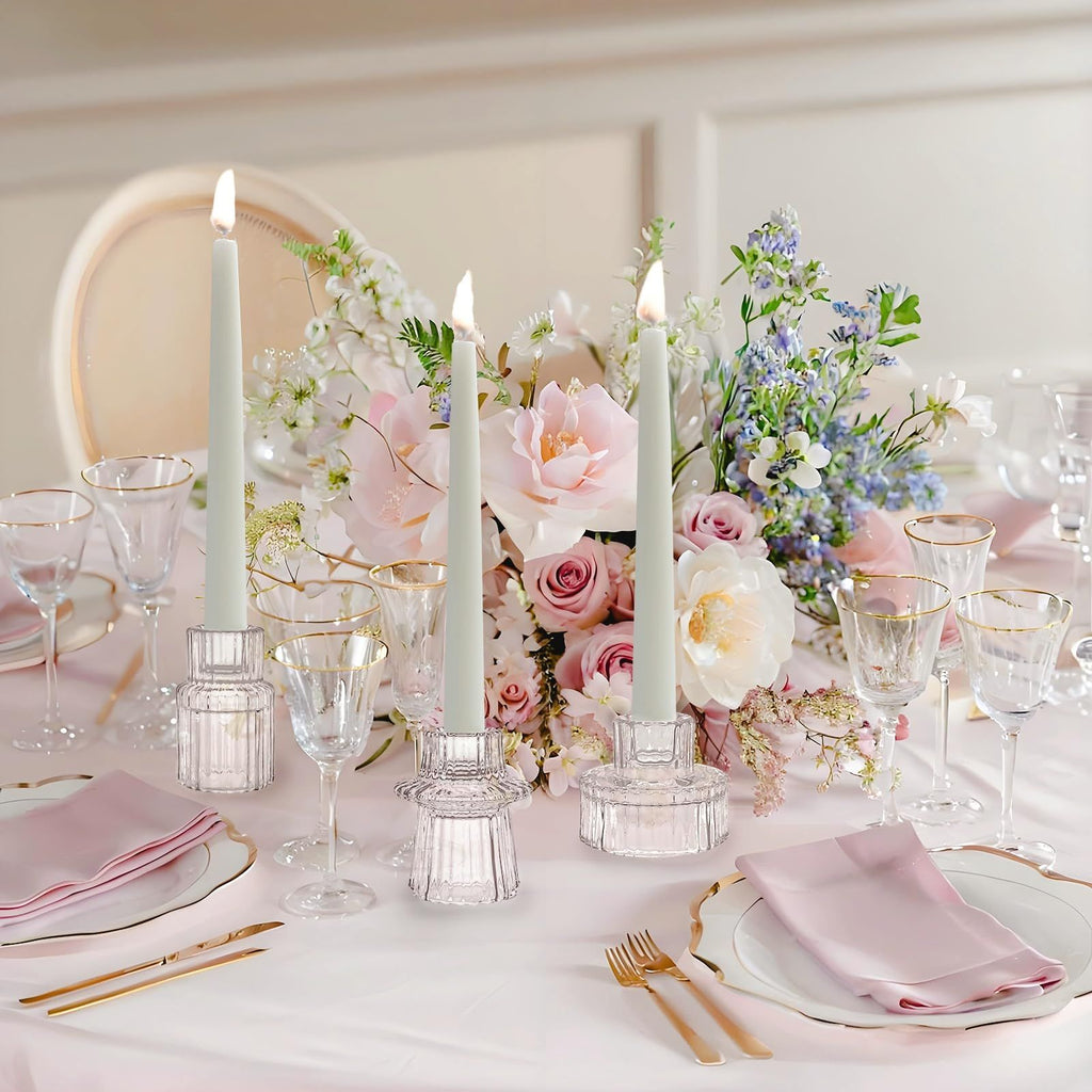 Glass Candlestick Holders Tealight Candle Holders for Table Centerpieces, Wedding Decor and Dinner Party (6 Pcs, Clear)
