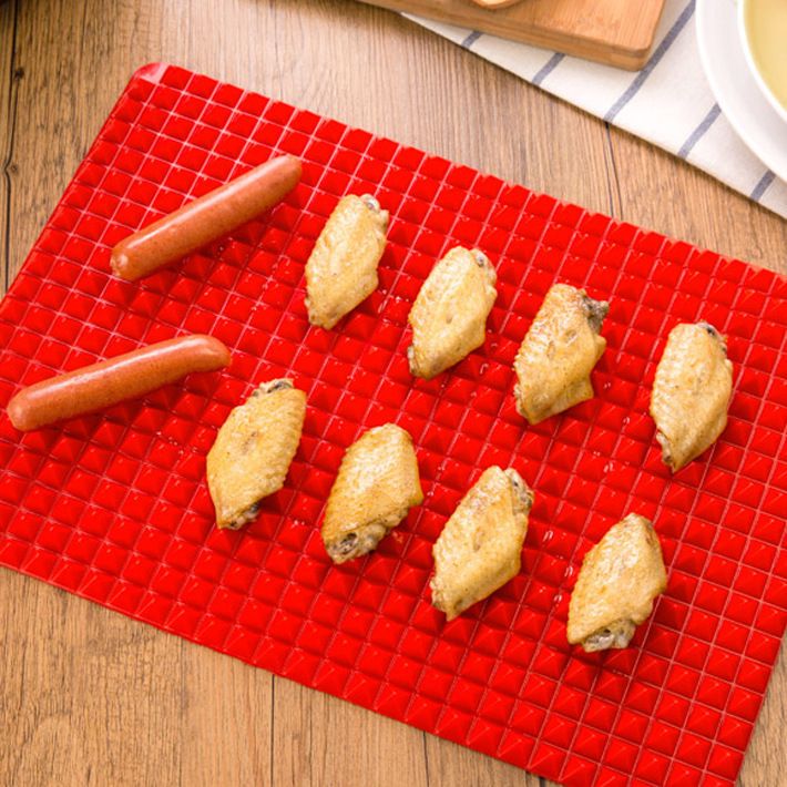3pcs Red Silicone Baking Mat - 15x10.6" Non Stick Baking Mat With Fat Filtering Red Pyramid Design, Suitable for Oven & Microwave - Flexible & Easy-to-Clean Silicone Cooking Mats