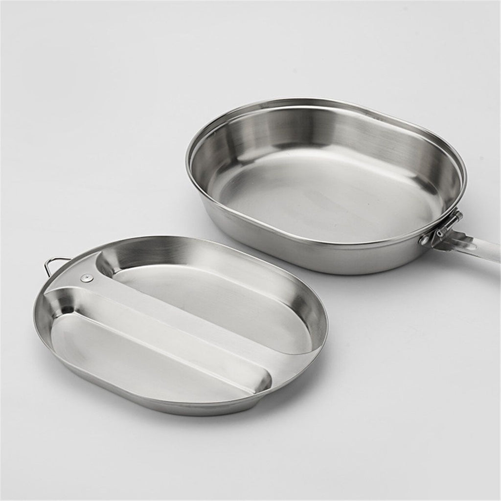 304 Stainless Steel   Mess Kit Plate Set  Type Outdoor Camping Hiking Picnic BBQ Beach ,Stainless Steel Camping Lunch Box with Handle,