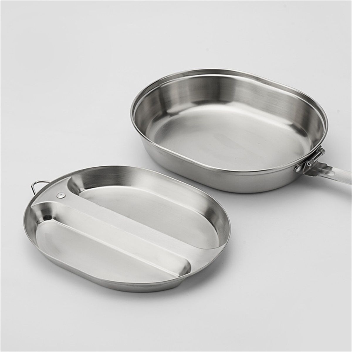 304 Stainless Steel   Mess Kit Plate Set  Type Outdoor Camping Hiking Picnic BBQ Beach ,Stainless Steel Camping Lunch Box with Handle,