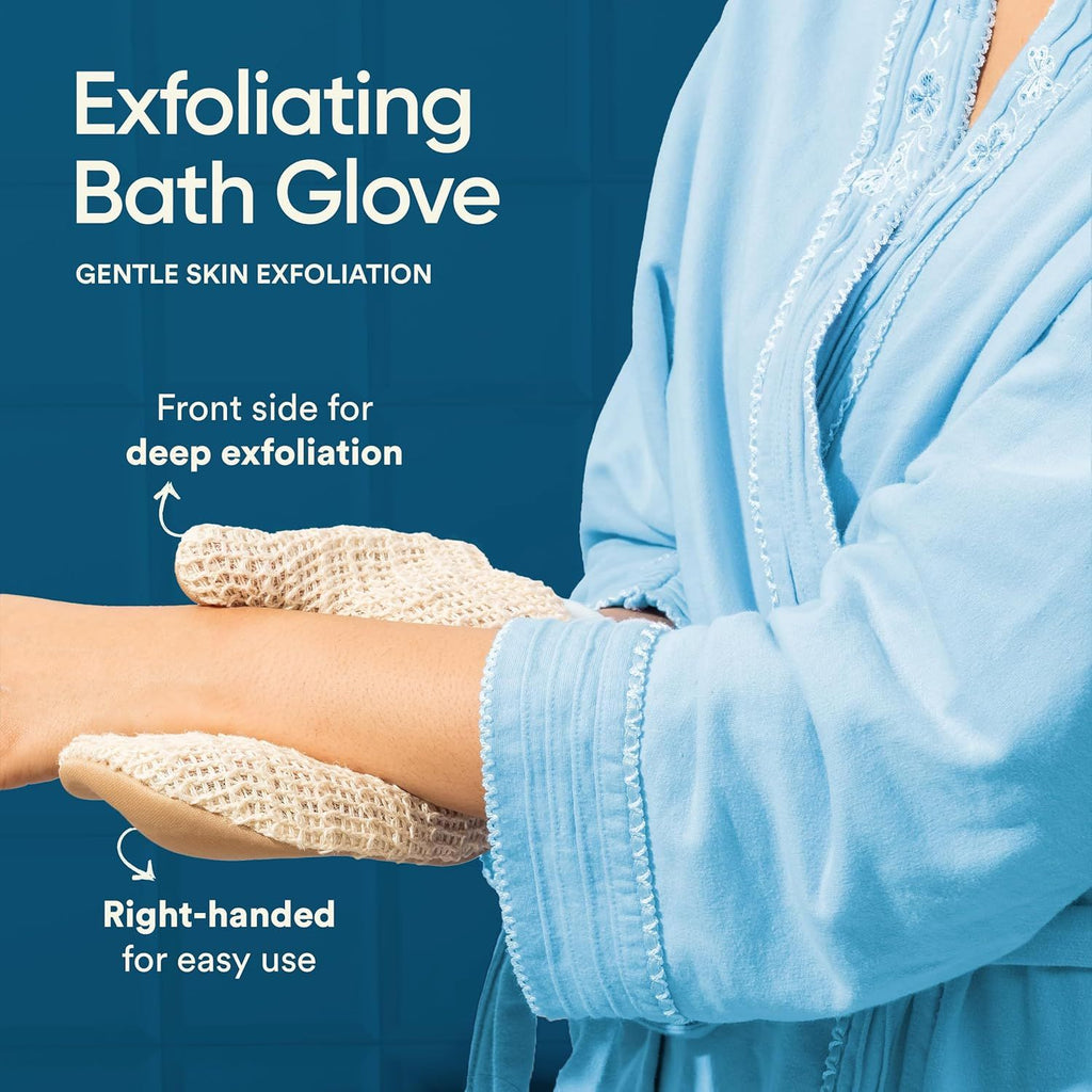 Exfoliating Bath Glove | 4 Glove | for Exfoliation & Strawberry Legs | Gently Removes Dead Skin Cells |  Ramie Fabric | Prevents Ingrown Hair & Body Acne| for Sensitive Skin