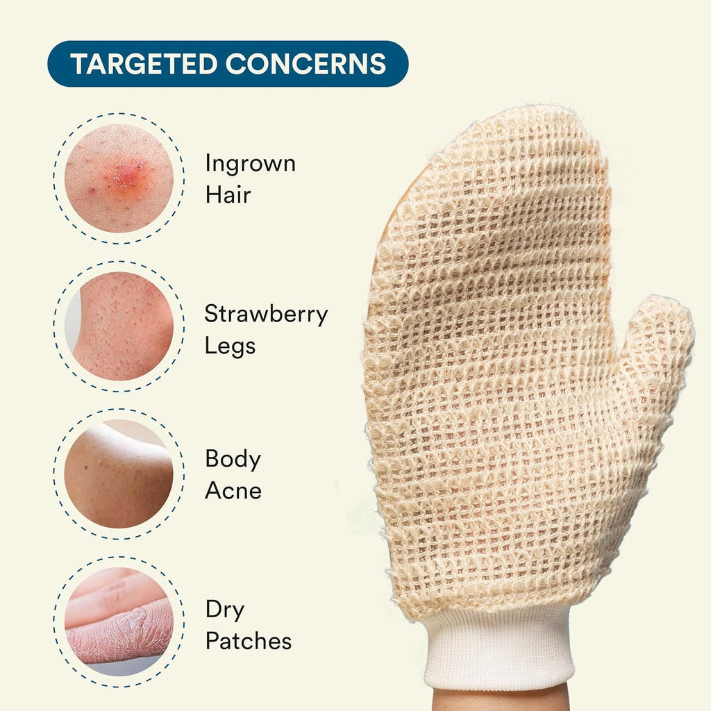 Exfoliating Bath Glove | 4 Glove | for Exfoliation & Strawberry Legs | Gently Removes Dead Skin Cells |  Ramie Fabric | Prevents Ingrown Hair & Body Acne| for Sensitive Skin