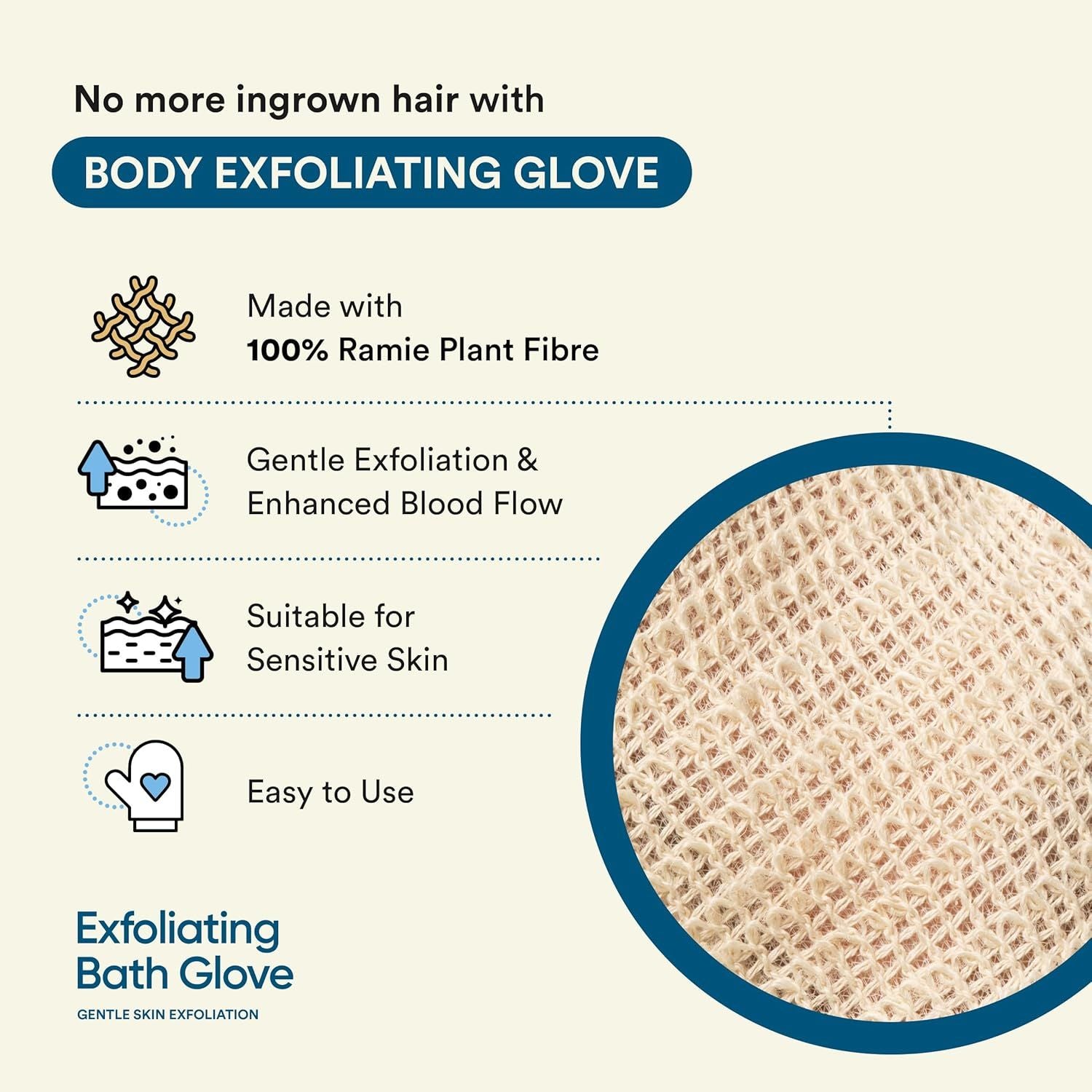 Exfoliating Bath Glove | 4 Glove | for Exfoliation & Strawberry Legs | Gently Removes Dead Skin Cells |  Ramie Fabric | Prevents Ingrown Hair & Body Acne| for Sensitive Skin