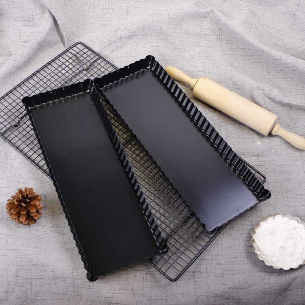 2pcs Extra Long Non-Stick Tart and Quiche Pan, the Fluted Edges on Your Tarts and Quiches will Add a Touch of Flair, 14 x 4.3-Inch