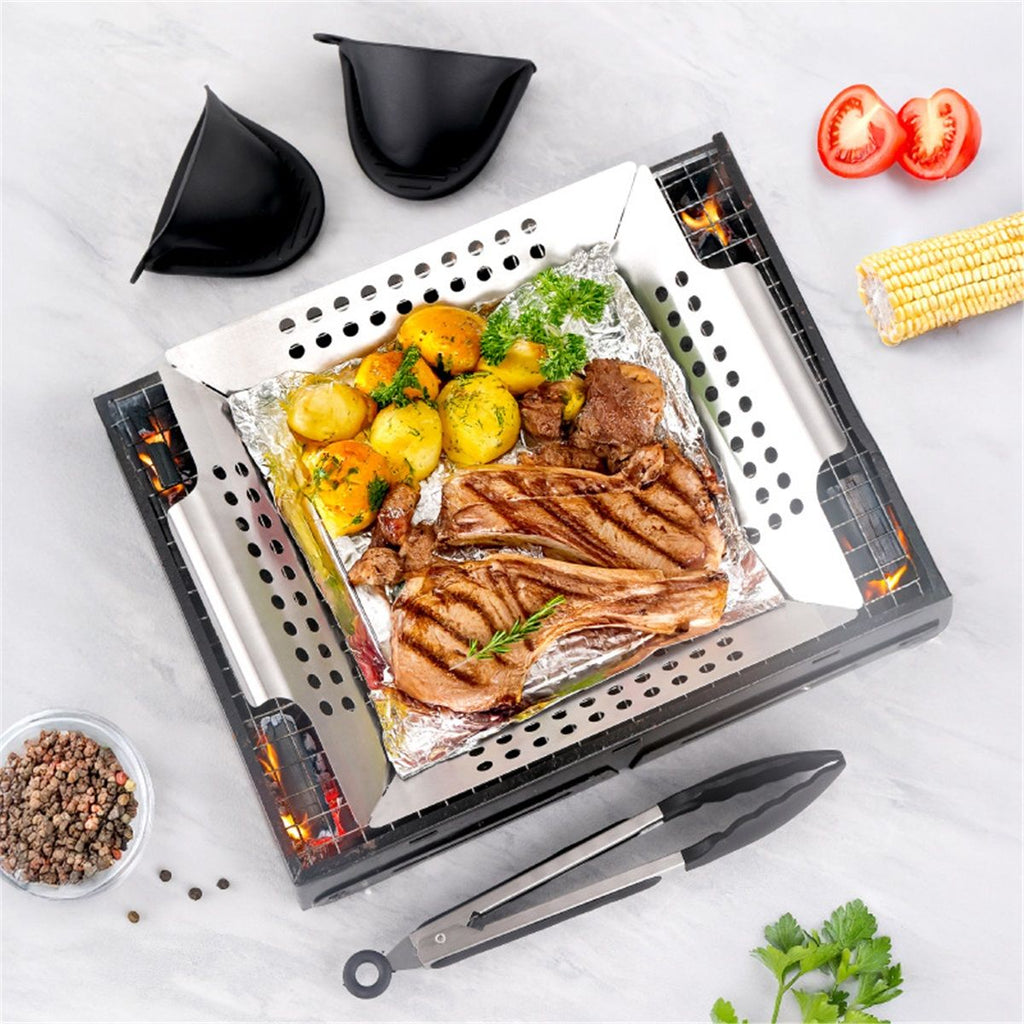 Grill Basket, Stainless Steel Grilling Basket, BBQ Grill Basket Wok  for Vegetable, Kabobs, Shrimps, Heavy Duty Stainless Steel Grilling Accessories for All Grills, Dishwasher Safe