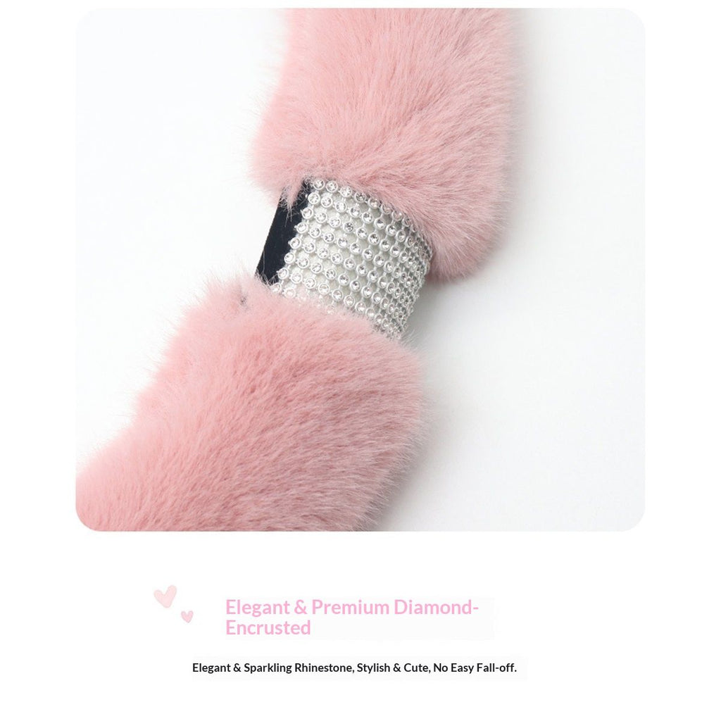 Fluffy Microfiber Plush Steering Wheel Cover with Bling Bling Crystal Rhinestones for Winter Warm, Universal 15 inch Fuzzy Steering Wheel Cover,pink