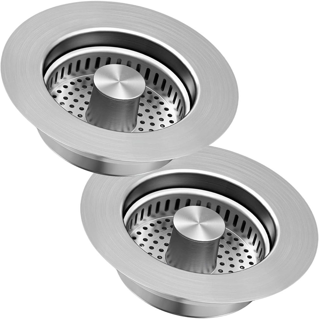 3-in-1 Kitchen Sink Drain Strainer & Stopper, Stainless Steel Food Catcher Plug with Filter Basket, Universal Sink Protector Cover, Anti-Clogging, Silver - 2Pack