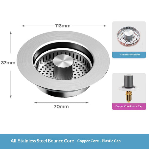 3-in-1 Kitchen Sink Drain Strainer & Stopper, Stainless Steel Food Catcher Plug with Filter Basket, Universal Sink Protector Cover, Anti-Clogging, Silver - 2Pack