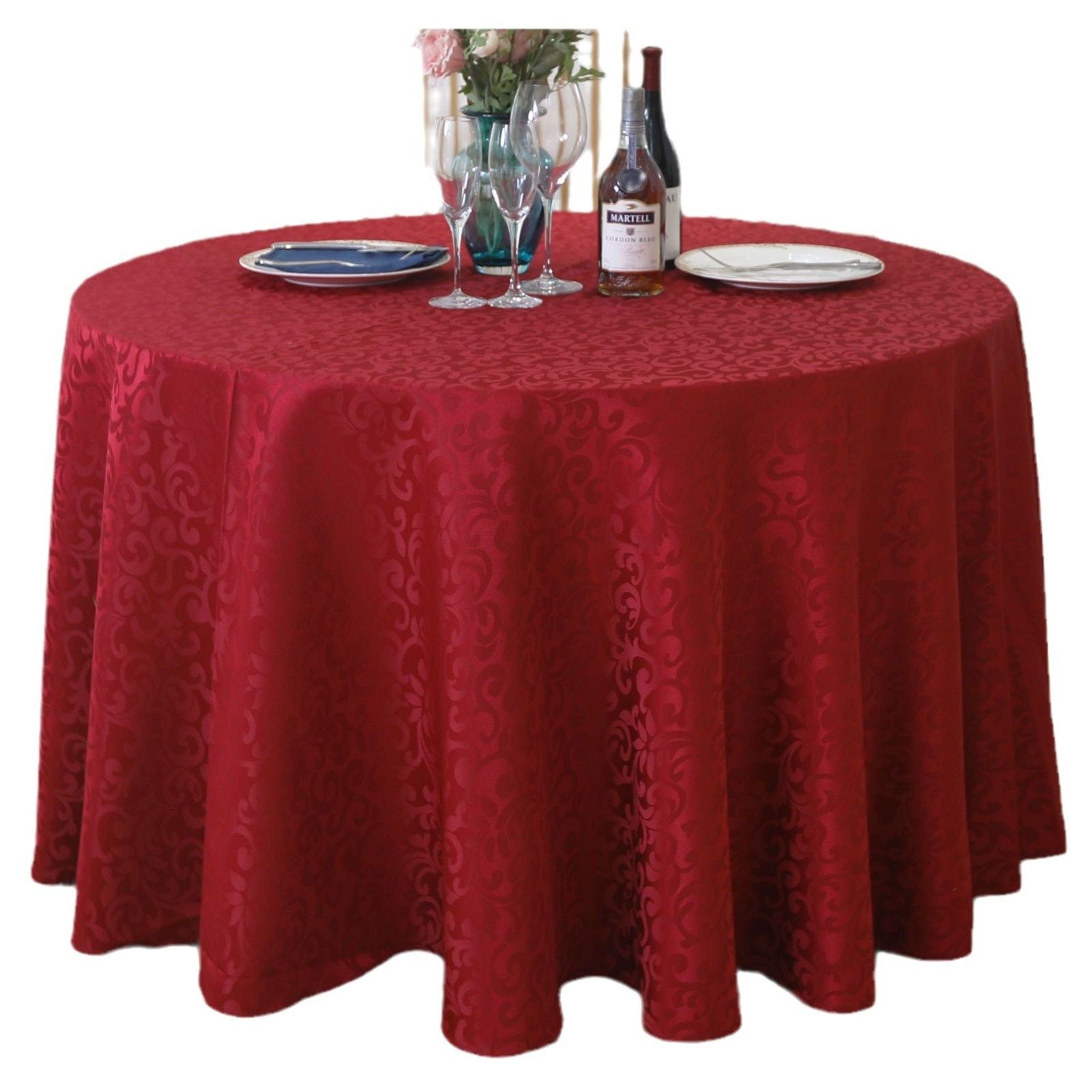 Home Fashions Waterproof, Stain & Wrinkle Resistant Fabric Tablecloth, 70" /1.8M Round, burgundy