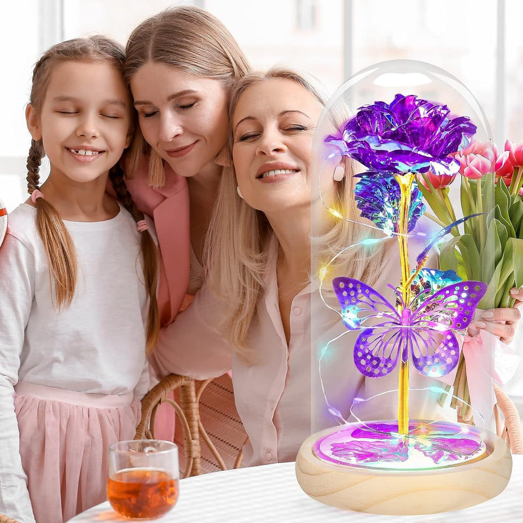 Valentines Day Rose Gifts for Her,Valentines Day Flowers Gifts for Mom Women Girlfriend,Birthday Gifts for Women,Valentines Gifts for Wife,Purple Butterfly Rose Gifts for Valentine's Day Anniversary