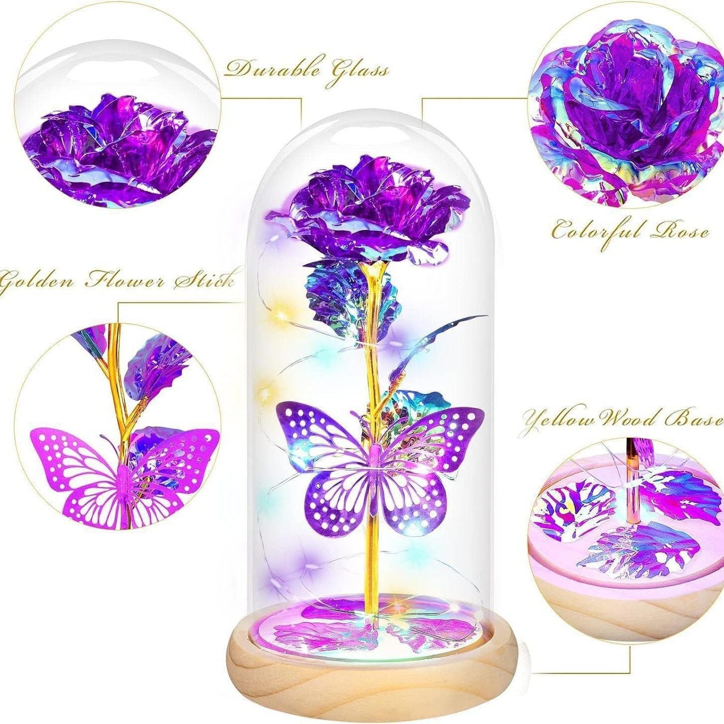 Valentines Day Rose Gifts for Her,Valentines Day Flowers Gifts for Mom Women Girlfriend,Birthday Gifts for Women,Valentines Gifts for Wife,Purple Butterfly Rose Gifts for Valentine's Day Anniversary