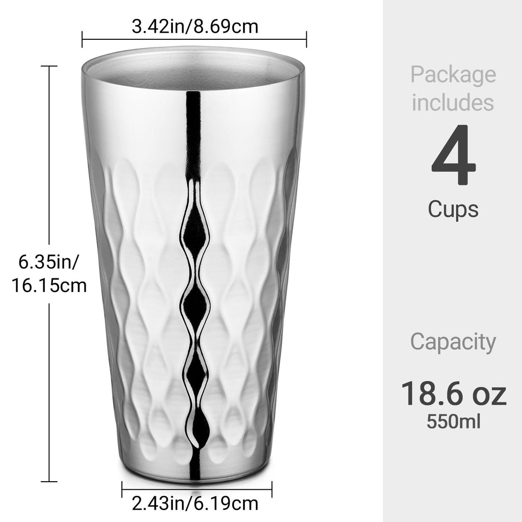 Stainless Steel Cups 19 oz, 4 Pack Large 18.6oz 550ml Stainless Steel Drinking Cups Tumbler Stackable Double Wall Insulated Individual Metal Pint  Tin for Home Party Camping