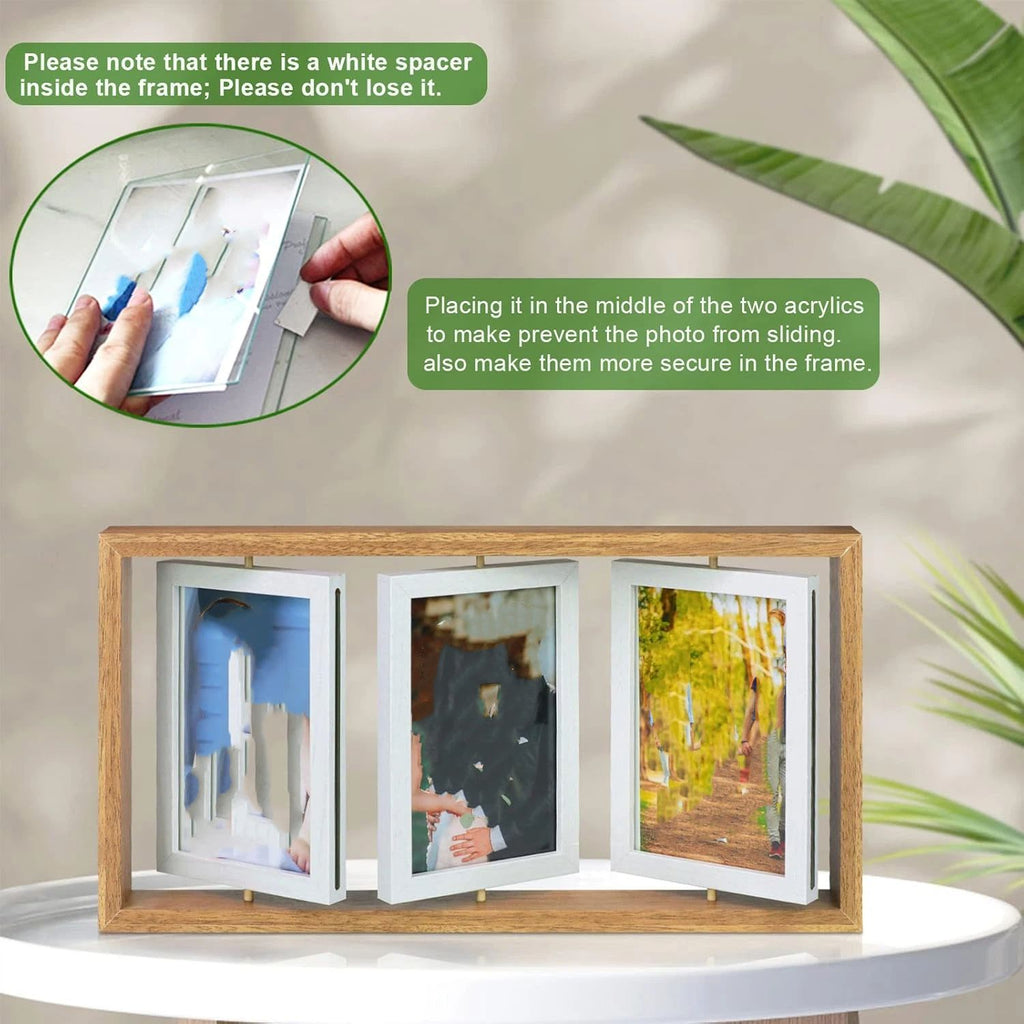 4x6 Rotating Picture Frame Desktop Rustic 4x6in Wooden Photo Frames, Double Side-Display 6 Photos, Floating 4x6 Collage Family PictureFrame for Tabletop Display