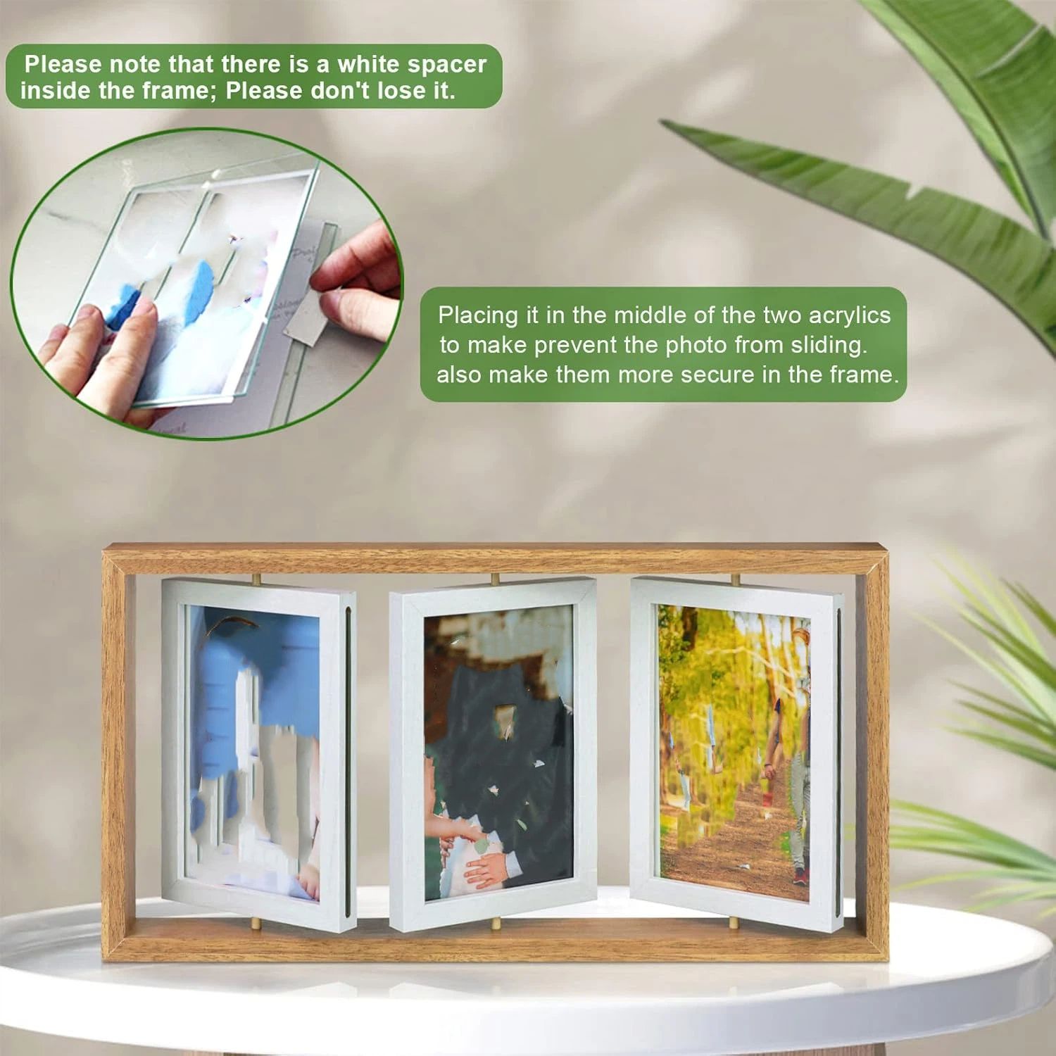 4x6 Rotating Picture Frame Desktop Rustic 4x6in Wooden Photo Frames, Double Side-Display 6 Photos, Floating 4x6 Collage Family PictureFrame for Tabletop Display