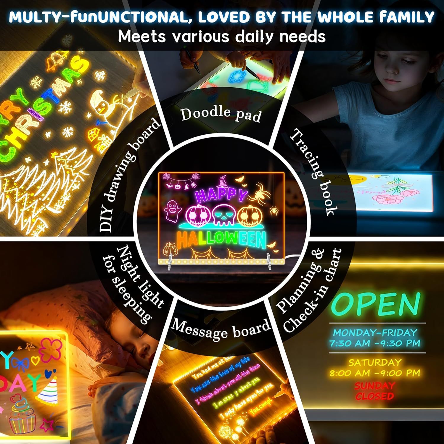 LED Drawing Board  Doodle Glow Board for Christmas Gift, Room/Store/Festival,etc LED Glow Drawing Board