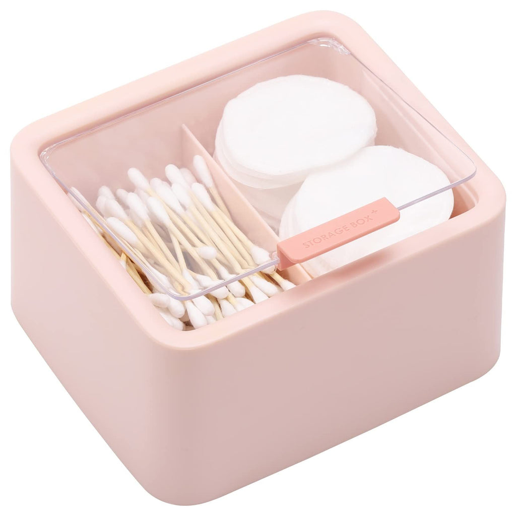 2pcs Qtips Holder Dispenser Cotton Swabs Storage Organizer Plastic Bathroom Canisters with Hinged Lids, Divide 2 Grids（Only storage box）