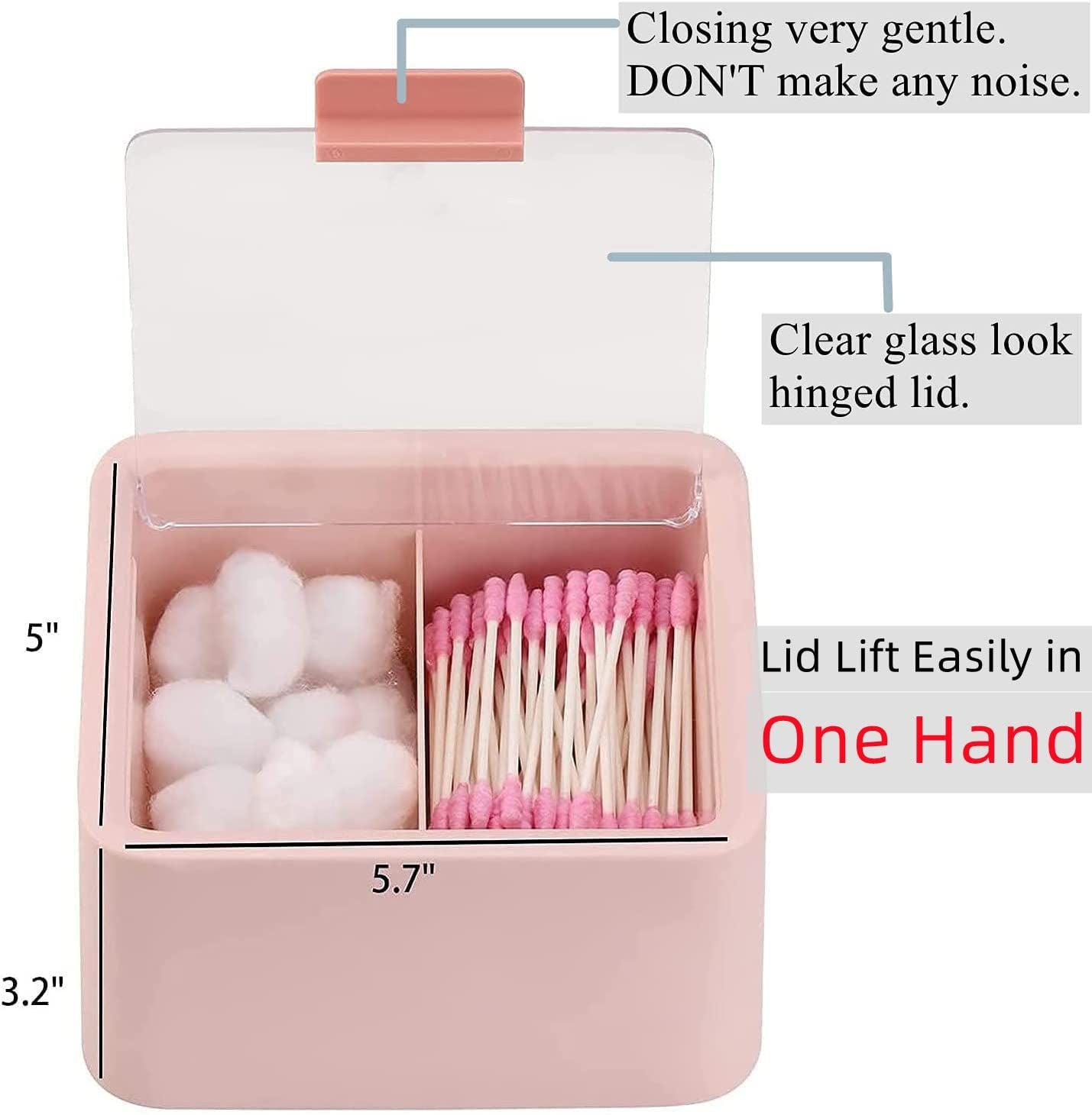 2pcs Qtips Holder Dispenser Cotton Swabs Storage Organizer Plastic Bathroom Canisters with Hinged Lids, Divide 2 Grids（Only storage box）