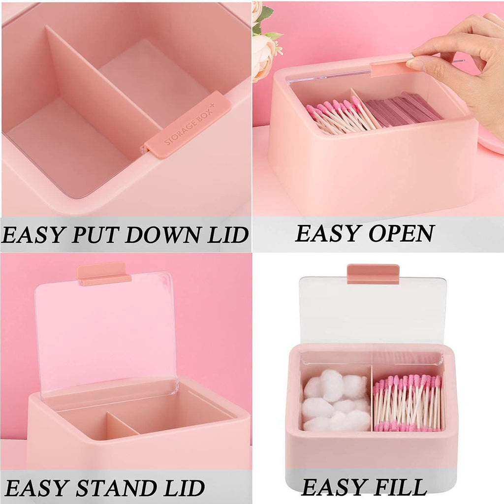2pcs Qtips Holder Dispenser Cotton Swabs Storage Organizer Plastic Bathroom Canisters with Hinged Lids, Divide 2 Grids（Only storage box）