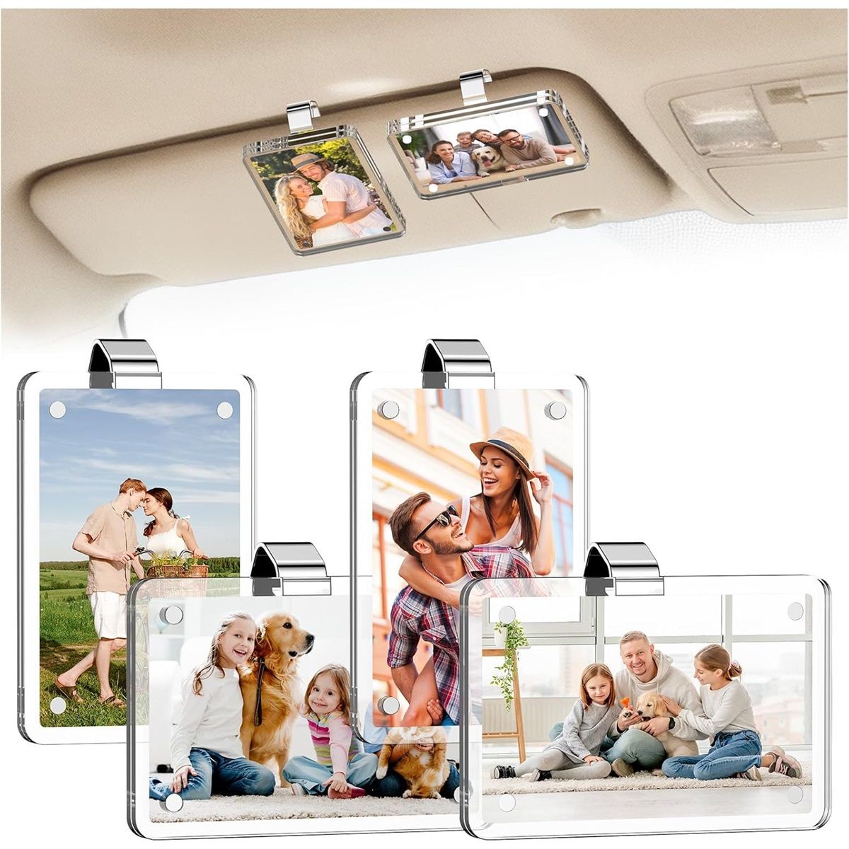 8Pcs Car Picture Holder, Magnetic Acrylic Visor Photo Clip & Photo Frame for car - Romantic Valentine's Day Gifts for Him Her, Boyfriend, Girlfriend, Personalized Car Decor Accessories