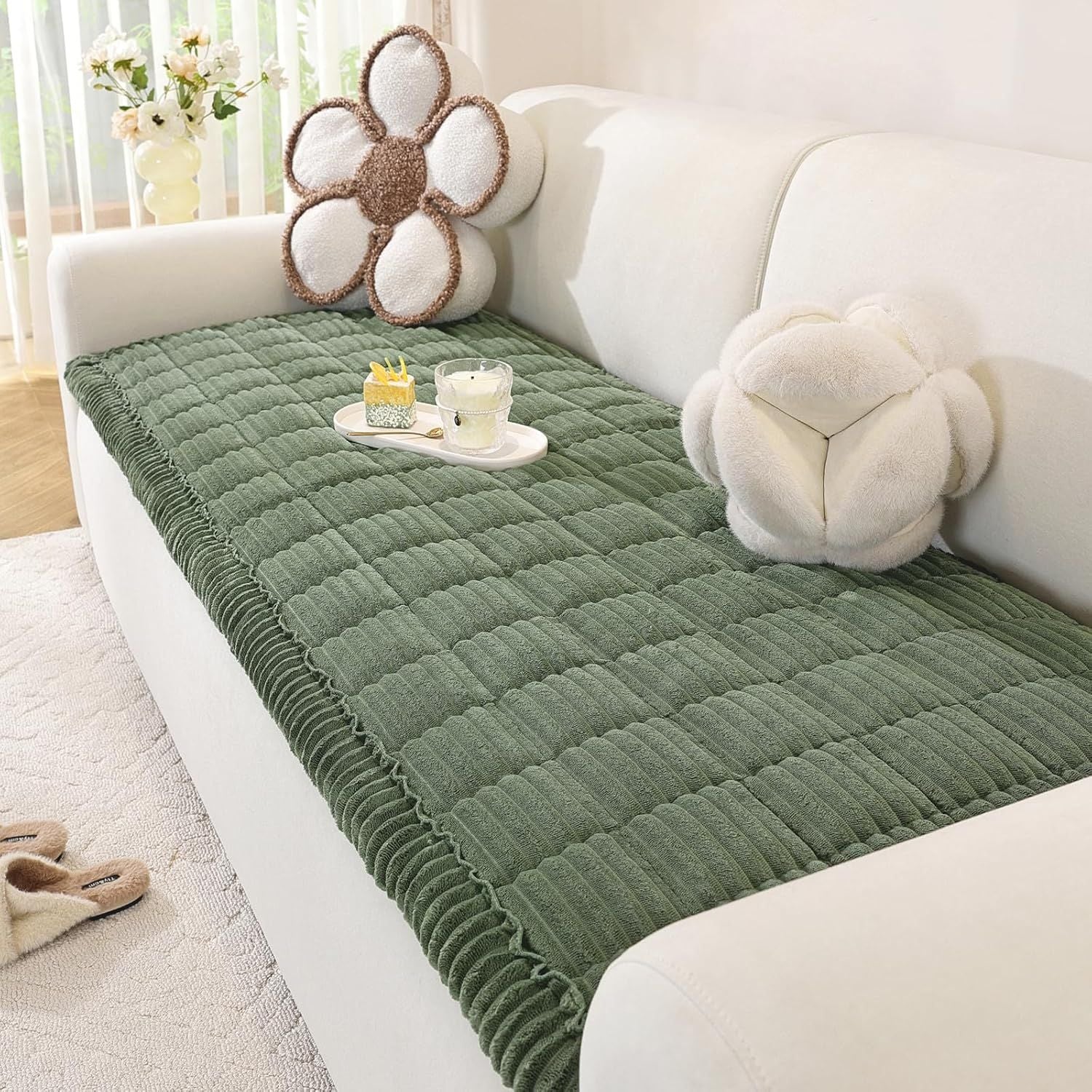 Pet Couch Cover Dogs Washable Non-Slip Couch Protector Pet Friendly Dog Mat for Couches and Sofas(27.6" x 59", Green)