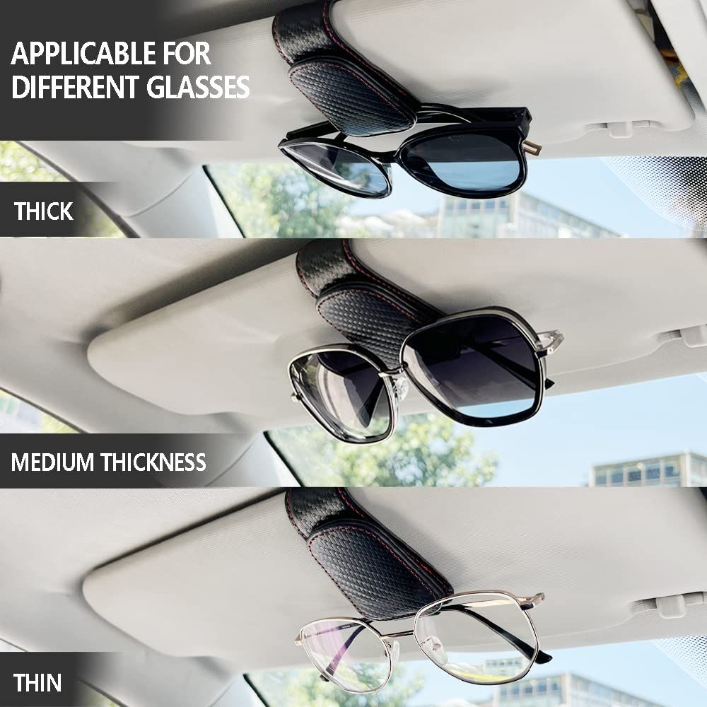 4Pcs Sunglass Holder for Car, Magnetic Leather Eyeglass Hanger Clip for Car Sun Visor, Sunglasses Holder and Ticket Card Clip for Car Visor Accessories (Carbon Fibre Black)