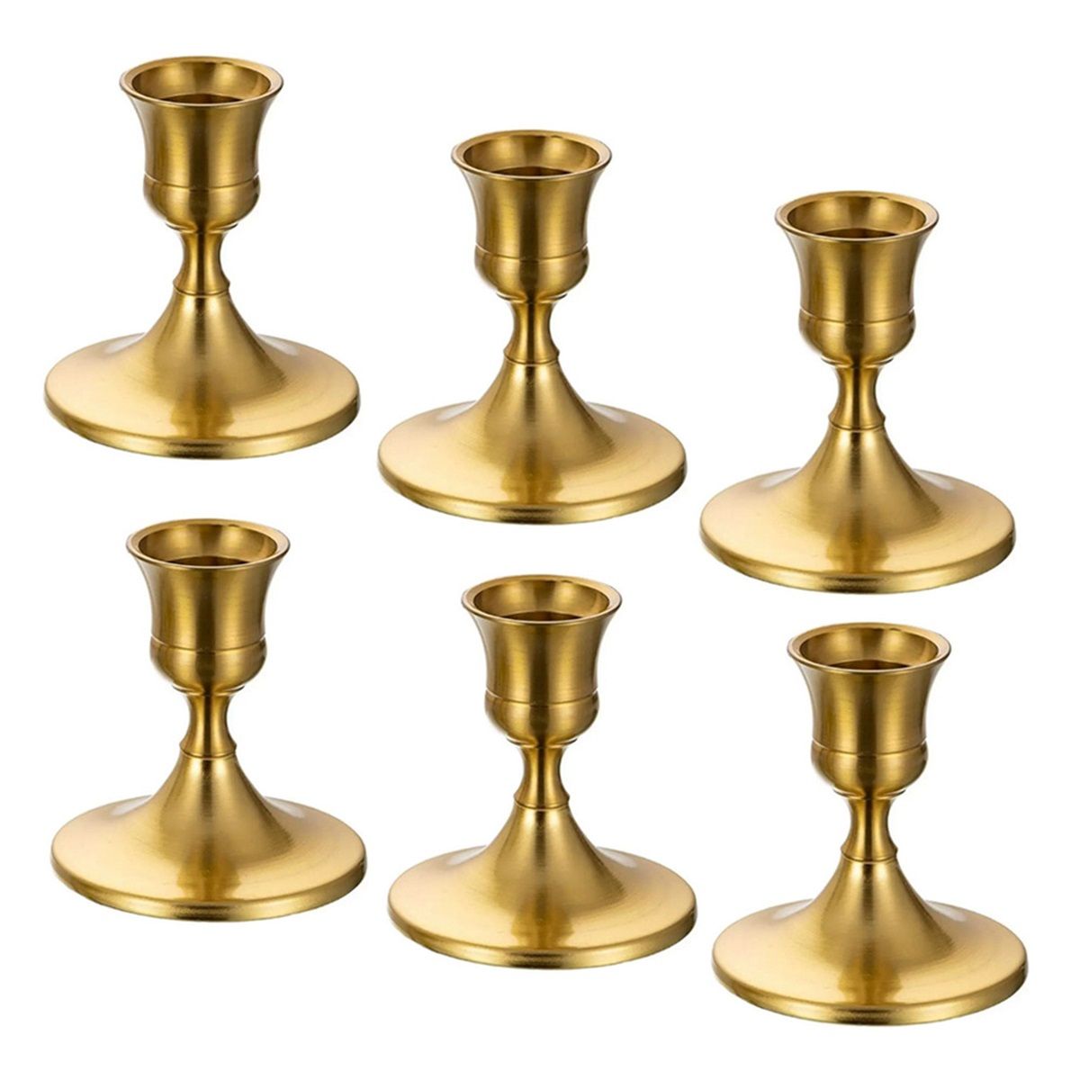 6PCS Brass Gold Taper Candle Holders, Vintage Metal Candlestick Holders for Dinner Room Table Centerpiece or Wedding Party Decor