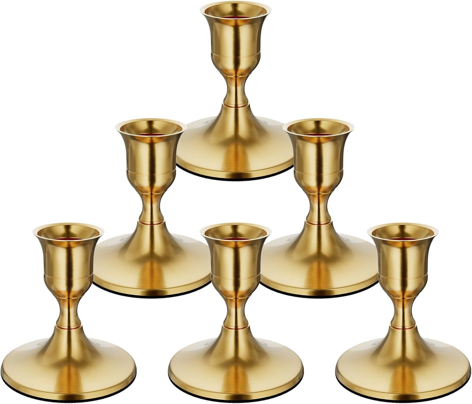 6PCS Brass Gold Taper Candle Holders, Vintage Metal Candlestick Holders for Dinner Room Table Centerpiece or Wedding Party Decor