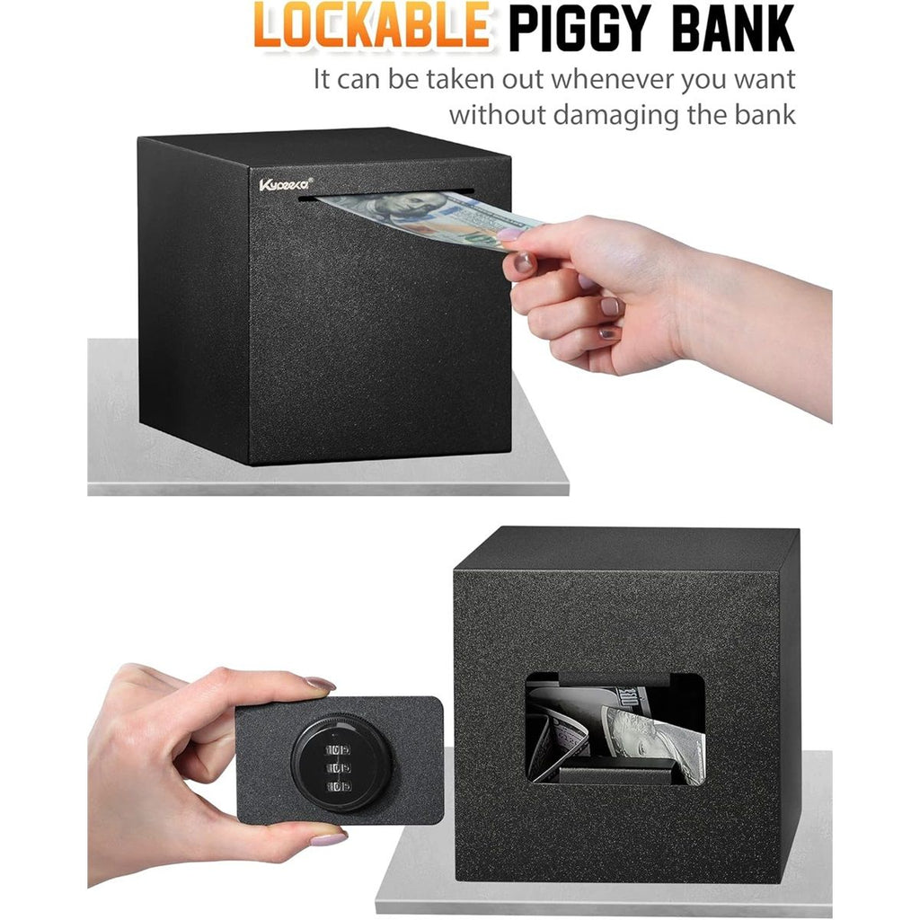 Bank for Adults, Stainless Steel Password Reusable Safe Bank, Metal Money Saving Box with Combination Lock for Cash Saving (Black, 5.9 inch)