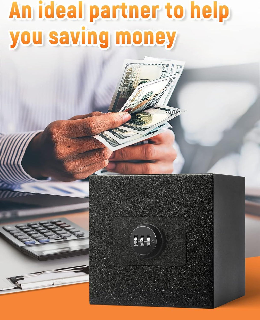 Bank for Adults, Stainless Steel Password Reusable Safe Bank, Metal Money Saving Box with Combination Lock for Cash Saving (Black, 5.9 inch)