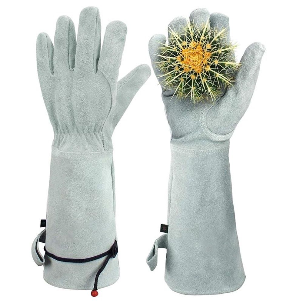 Thorn Proof Gardening Gloves, Long Gardening Gloves for Men & Women, Breathable Cowhide Leather Padded Yard Work（white）