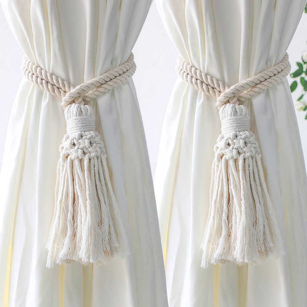 4pcs Curtain Ties, Boho Curtain Tiebacks, Cotton Rope Hand Woven Curtain Ties,Curtain Tie Backs for Home Office Living Room Bedroom Decor (white)