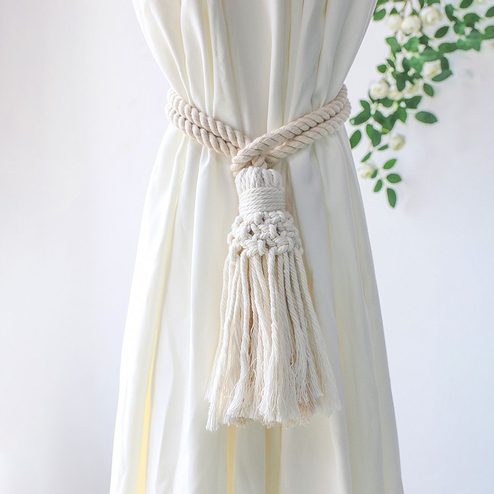 4pcs Curtain Ties, Boho Curtain Tiebacks, Cotton Rope Hand Woven Curtain Ties,Curtain Tie Backs for Home Office Living Room Bedroom Decor (white)