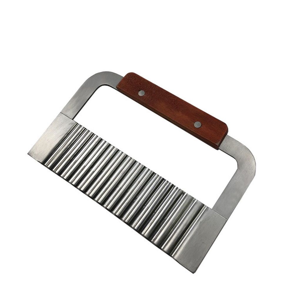 Wavy Potato Soap Cutting Tool French Fry Slicer Stainless Steel Blade Wooden Handle Serrator Chopping Knife, Set of 2
