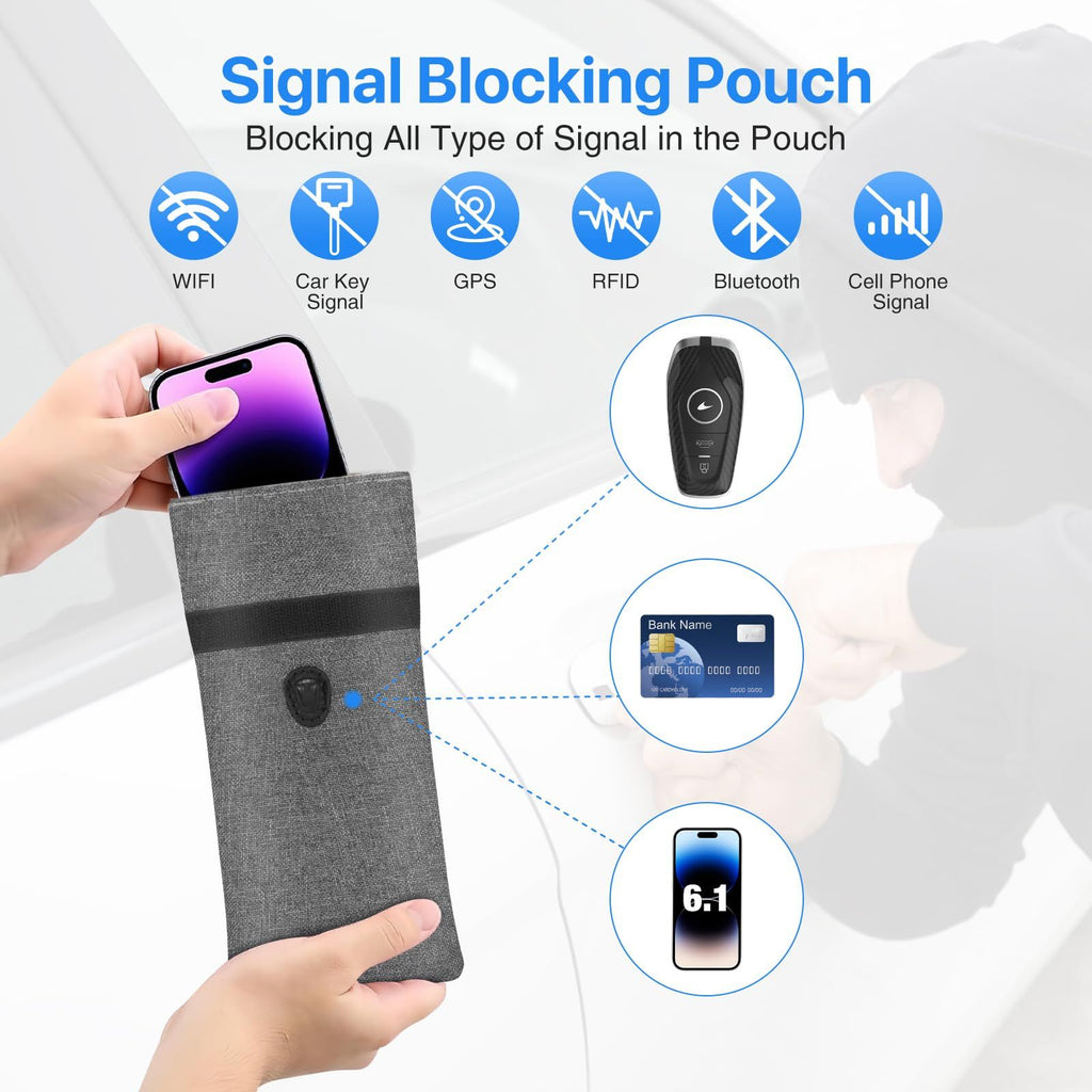 2pcs   Pouch for Car Keys and Smartphone, Key Signal Blocking Bag, Cell Phone Keyless Entry  Signal Blocking Bag（grey）