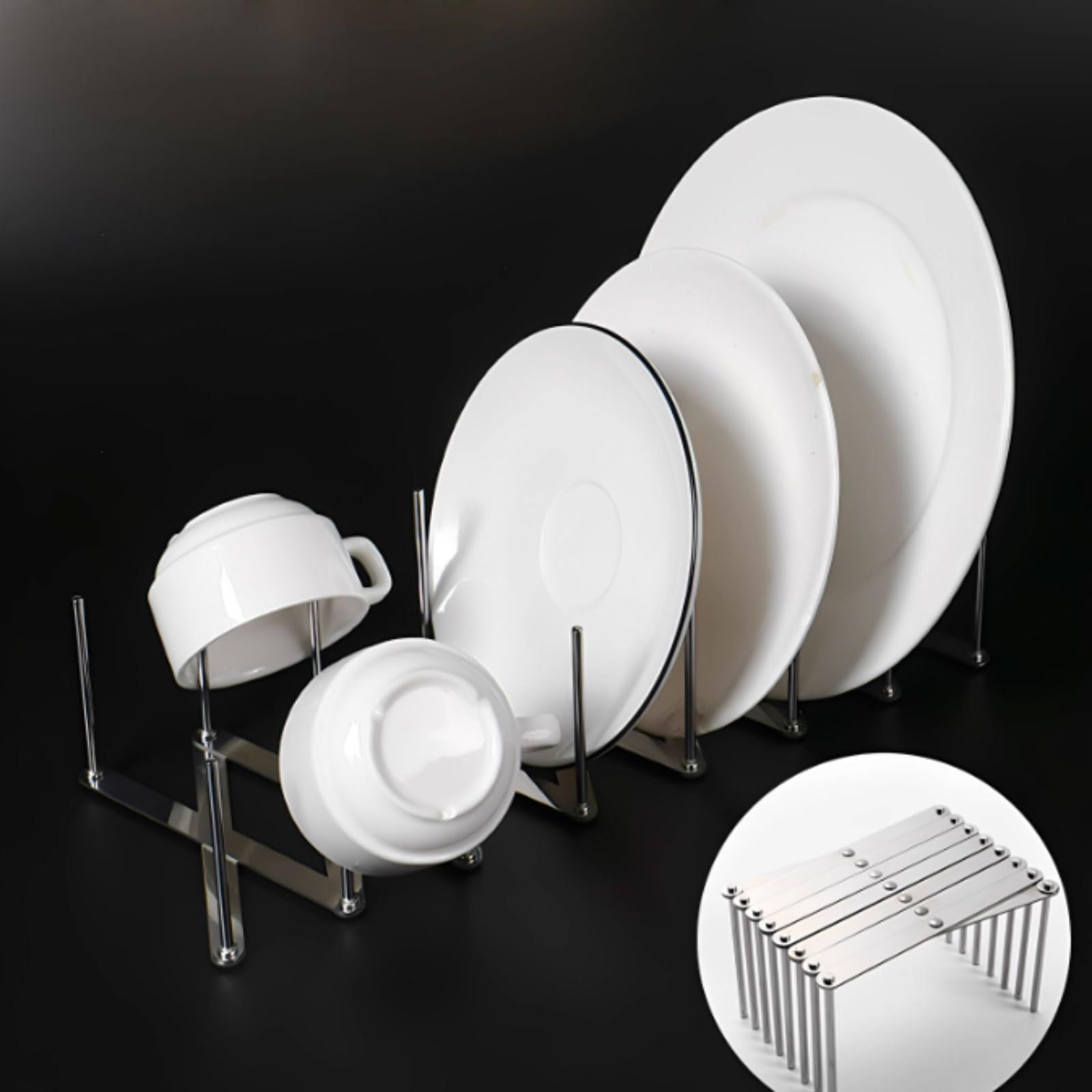 Pot Lid Organizer Pot Lid Holder Adjustable Pot Lid & Plate& Pans multipurpose Organizer Rack Holder Stainless Steel Dish Plate Drying Rack（Long 7-grid design）