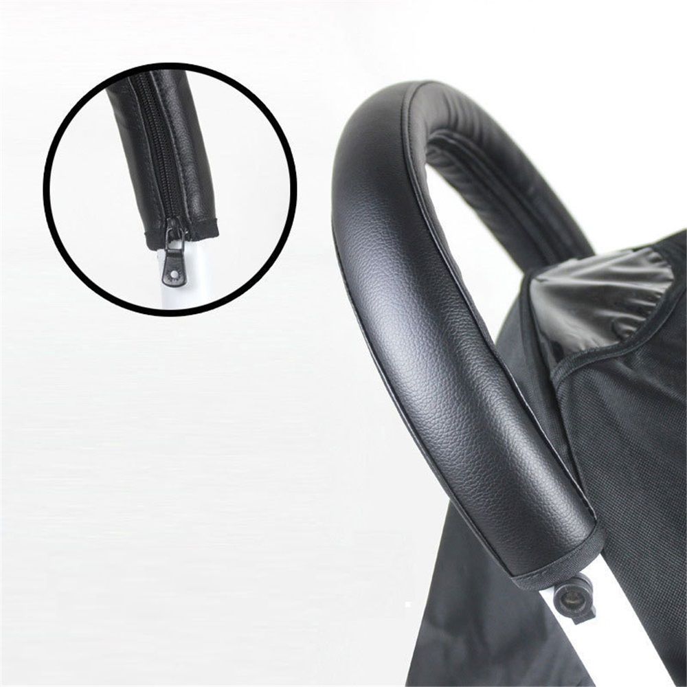 Leather Handle Sleeve Cover Compatible for ,Stroller Accessories,PU Sleeve Protect Case for  Armrest Bumper(Black)