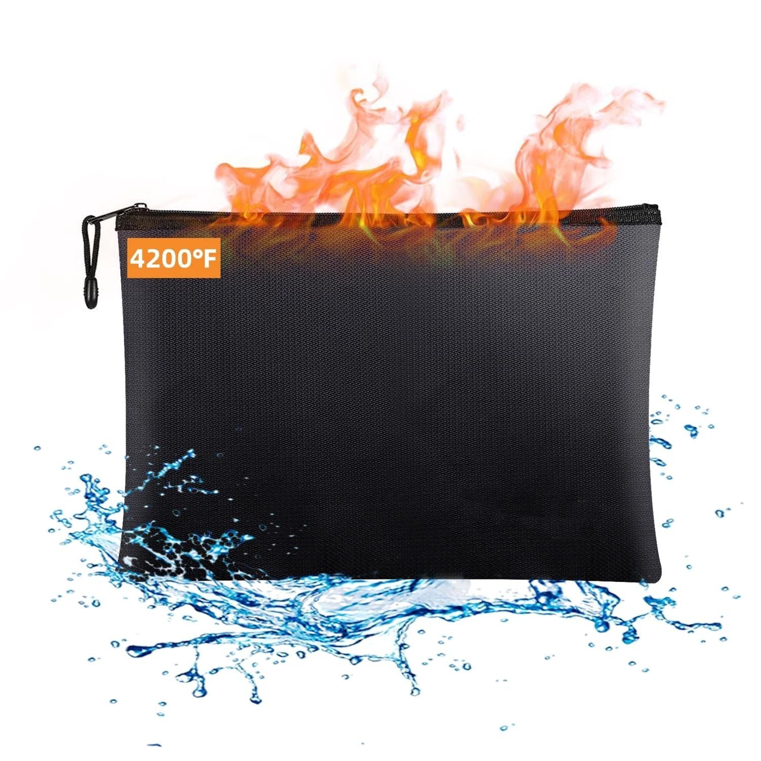 Fireproof Document Bags,Waterproof and Fireproof Money Bag with Aluminum Foil Lining,Fireproof Safe Storage Pouch with Zipper for Document and Cash，Black（20.5*13.5C）