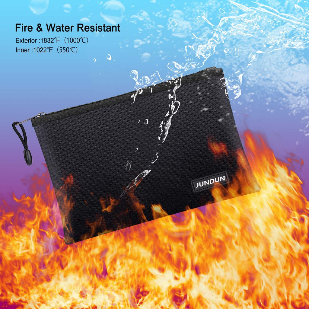 Fireproof Document Bags,Waterproof and Fireproof Money Bag with Aluminum Foil Lining,Fireproof Safe Storage Pouch with Zipper for Document and Cash，Black（20.5*13.5C）