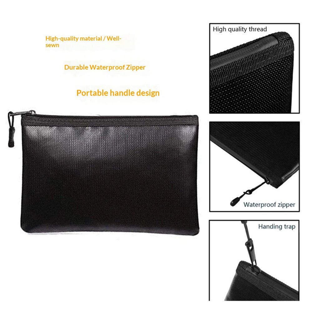 Fireproof Document Bags,Waterproof and Fireproof Money Bag with Aluminum Foil Lining,Fireproof Safe Storage Pouch with Zipper for Document and Cash，Black（20.5*13.5C）