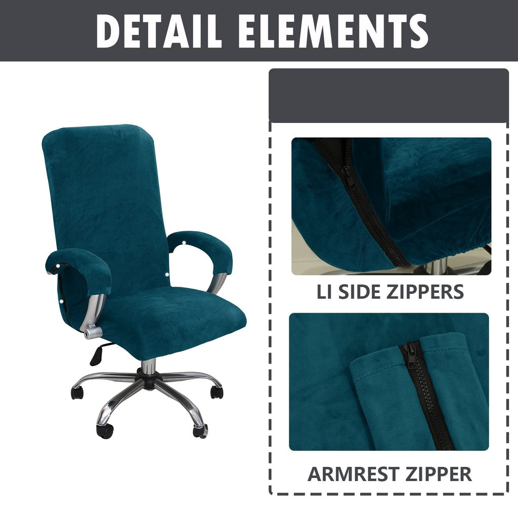 Velvet Plush Office Computer Chair Cover Ergonomic - Cat Proof Stretchable Protector for Mesh Office Desk Chair with Wheels and Armrest - dark green L: Chair cover+2 armrest covers