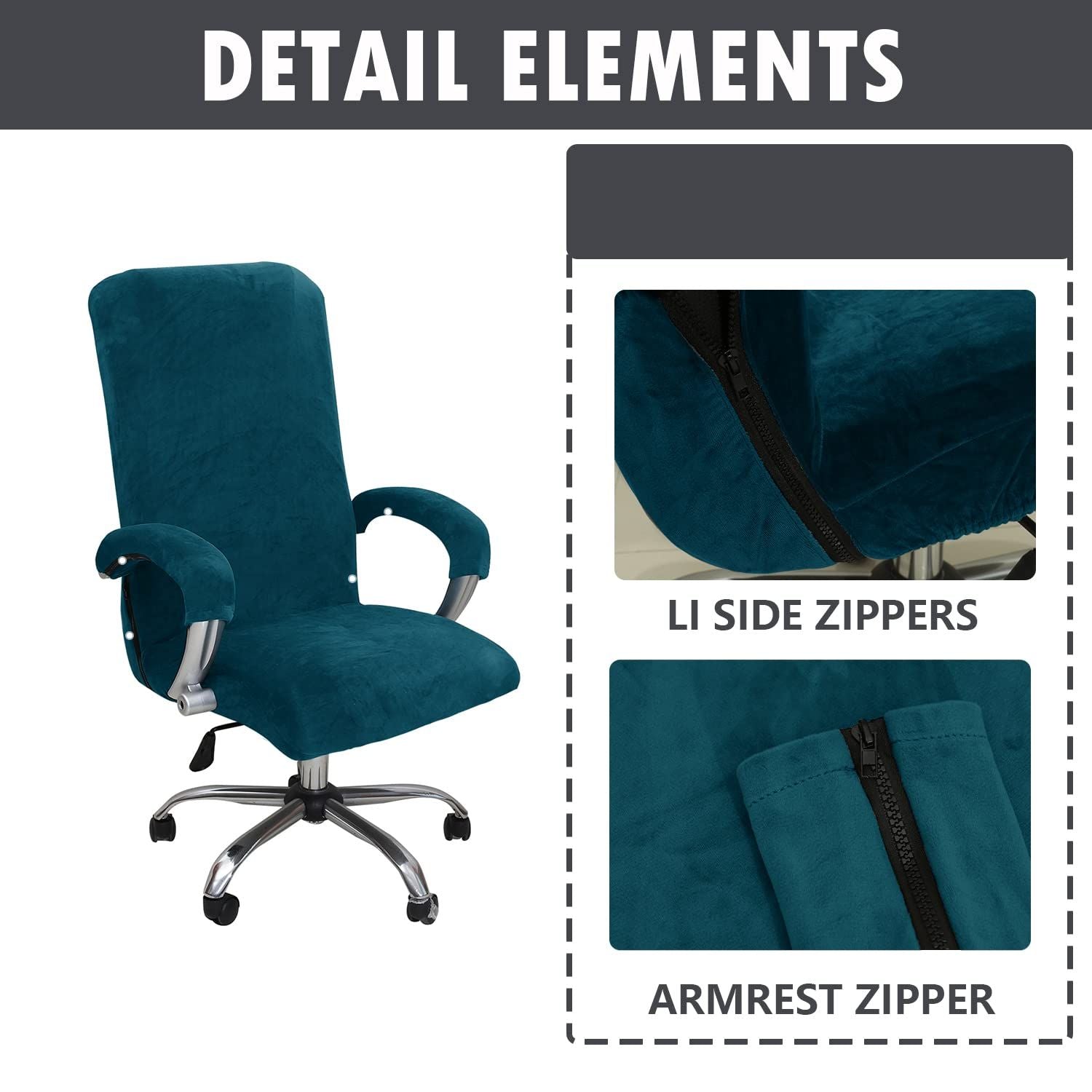 Velvet Plush Office Computer Chair Cover Ergonomic - Cat Proof Stretchable Protector for Mesh Office Desk Chair with Wheels and Armrest - dark green L: Chair cover+2 armrest covers