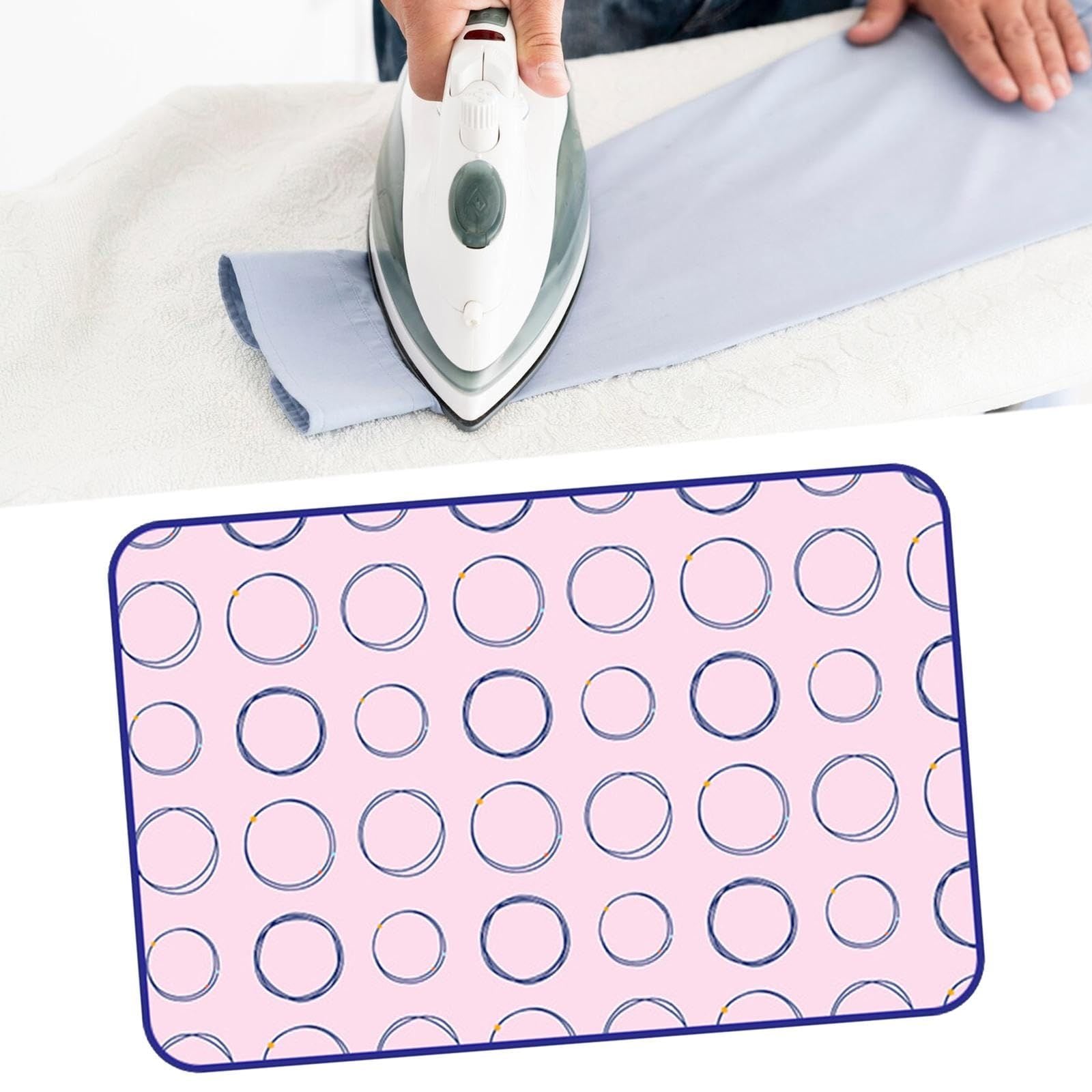 Portable Ironing Mat for Table Top Iron Pad for Countertop Thick Ironing Blanket Over The Door Steamer Pad Washer Dryer Heat Resistant Mat Travel Ironing Board (Red circle70_40cm)